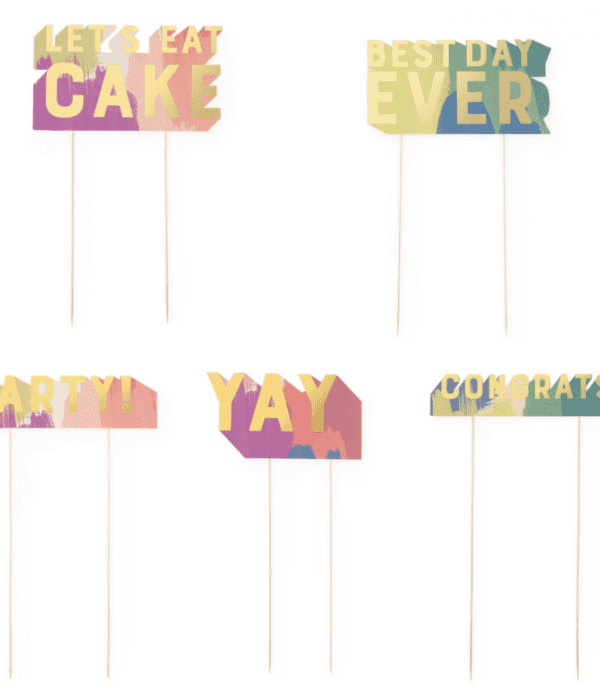 Watercolor  Set of 5 Cake Toppers