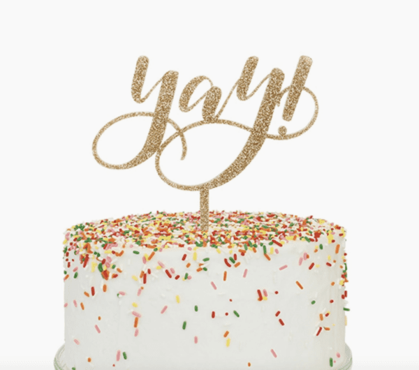 Yay! Cake Topper (Gold Glitter Acrylic)