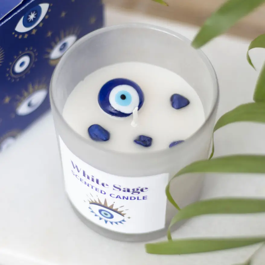 All Seeing Eye White Sage Crystal Candle