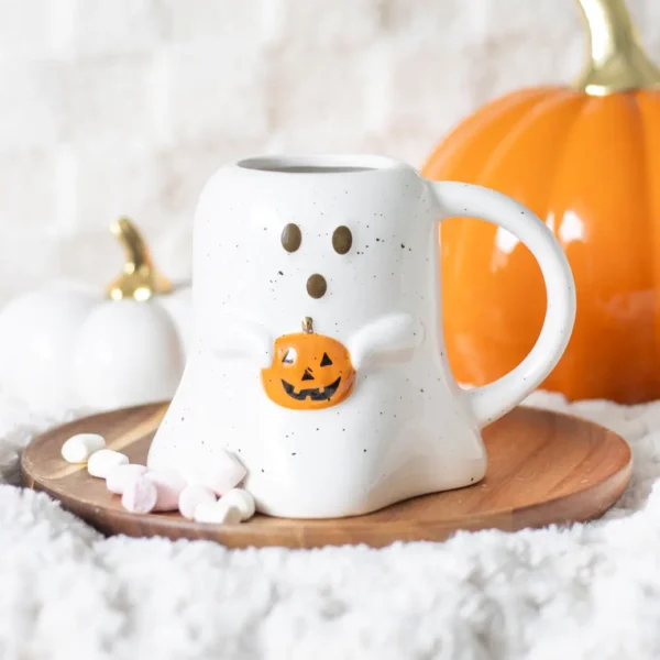 Ghost Shaped Halloween Mug with Pumpkin - Image 6
